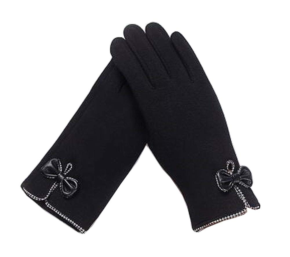 Ladies Elegant Warm Winter Gloves Driving Gloves Bow Black