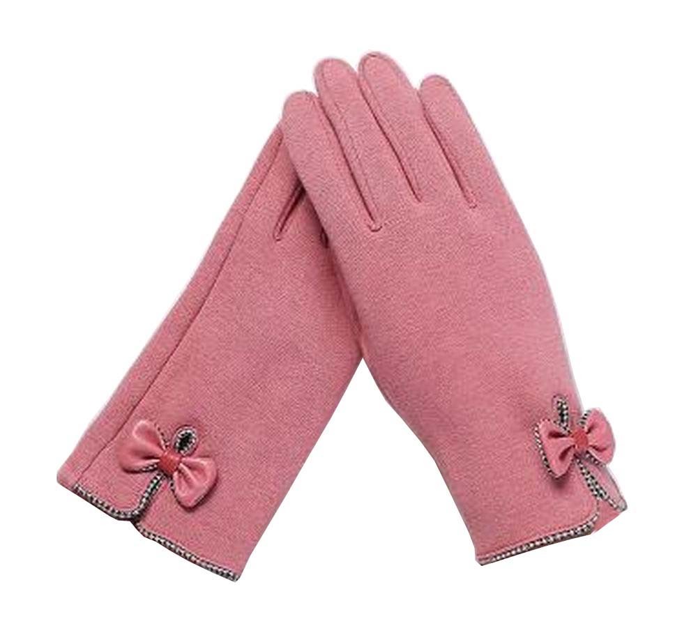 Ladies Elegant Warm Winter Gloves Driving Gloves Bow Pink