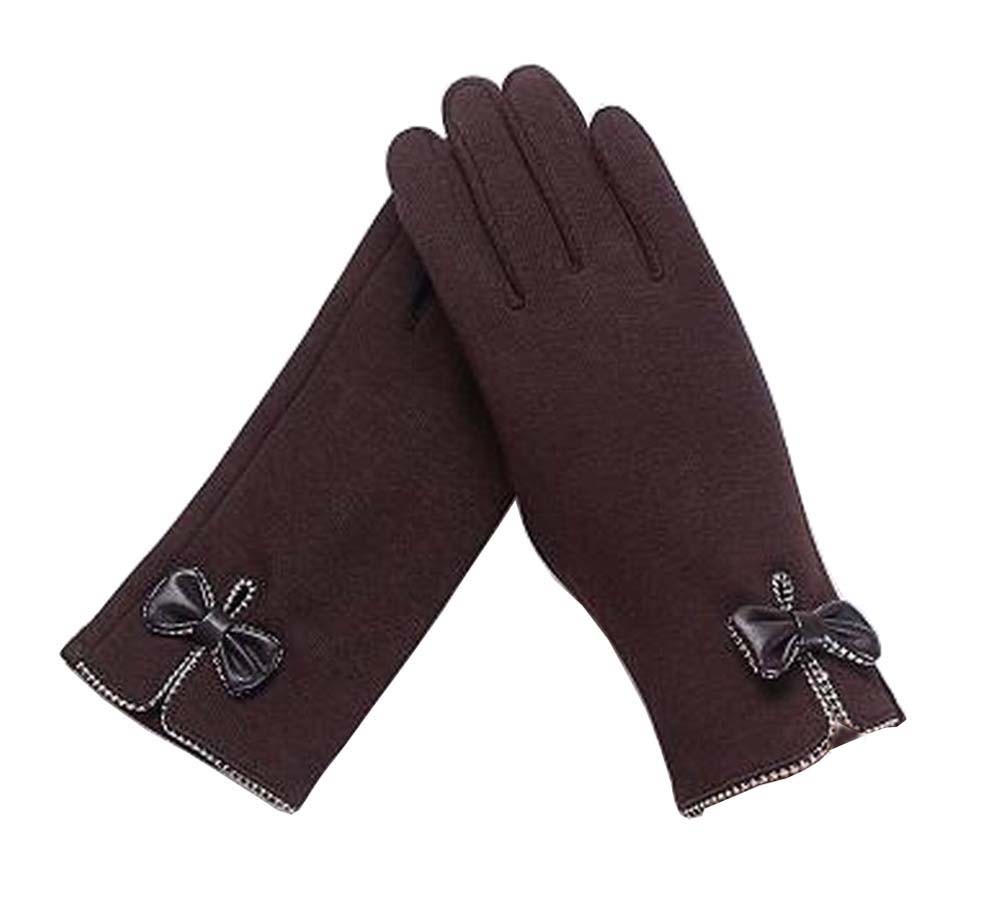 Ladies Elegant Warm Winter Gloves Driving Gloves Bow Brown