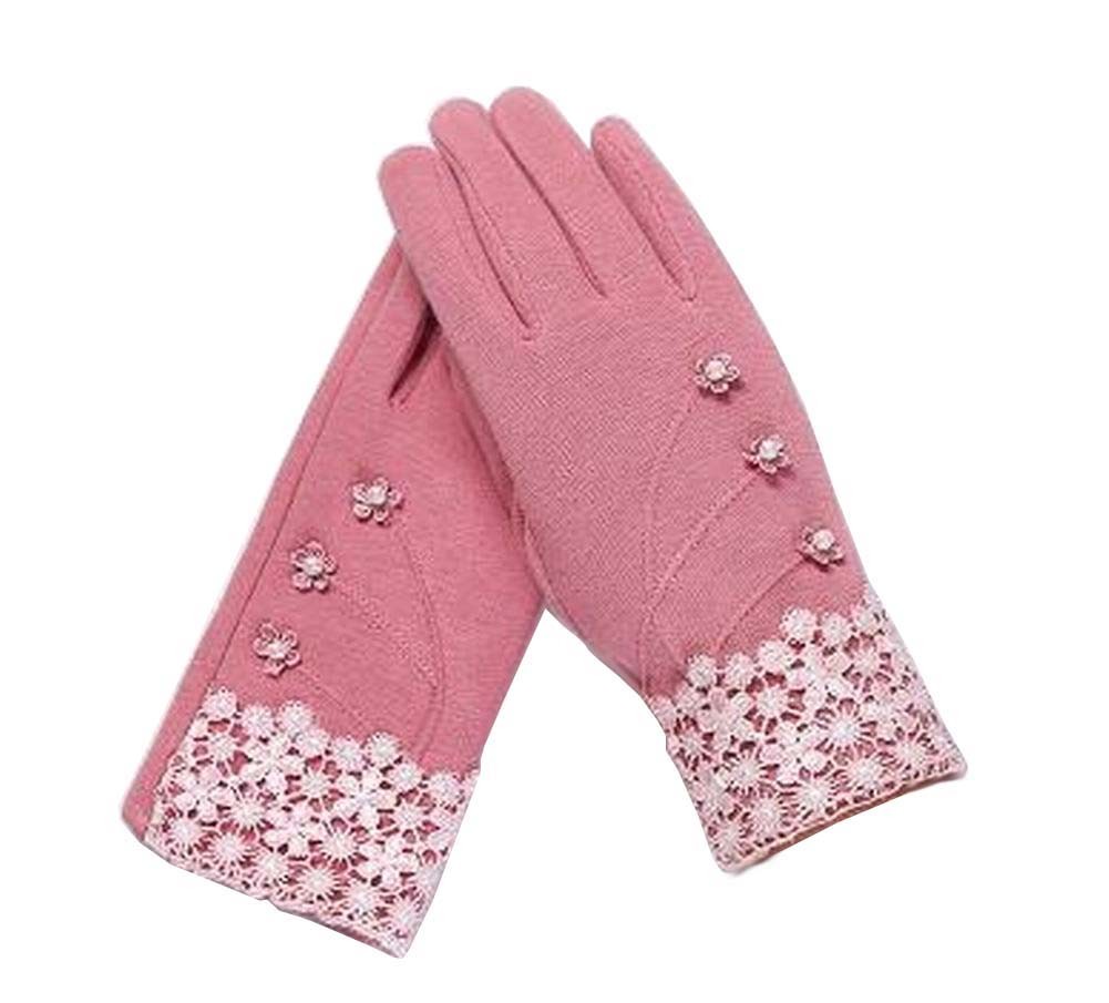 Ladies Warm Winter Gloves Driving Gloves Flowers Pink