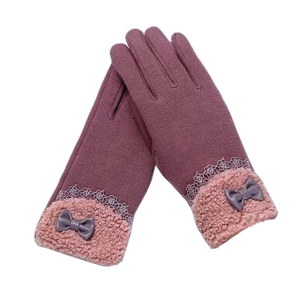 Ladies Pretty Warm Winter Gloves Driving Gloves Bow Purple