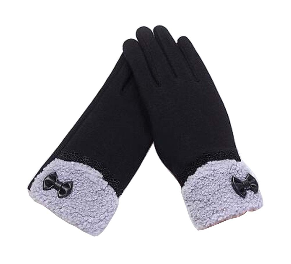 Ladies Pretty Warm Winter Gloves Driving Gloves Bow Black