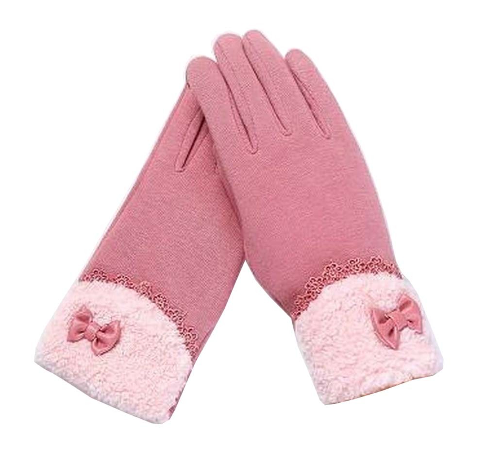 Ladies Pretty Warm Winter Gloves Driving Gloves Bow Pink