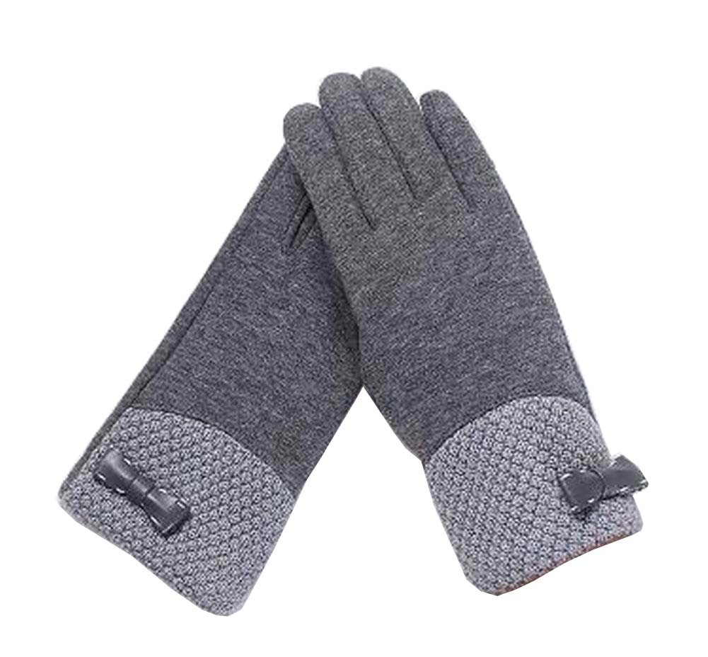 Woman Pretty Warm Winter Gloves Driving Gloves Bow Grey
