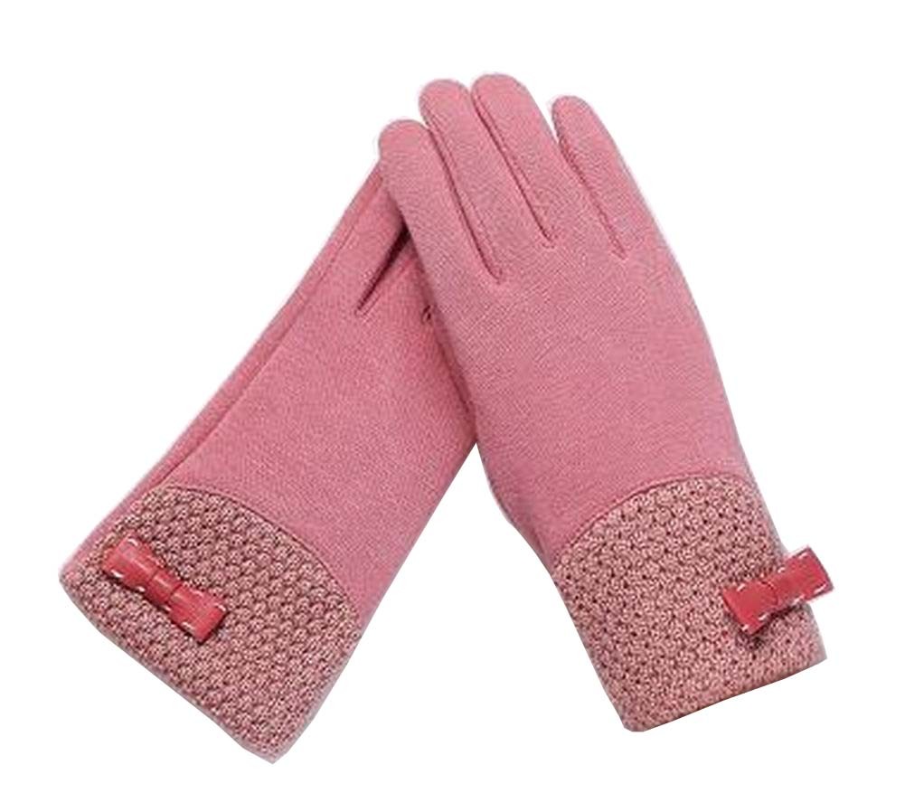 Woman Pretty Warm Winter Gloves Driving Gloves Bow Pink