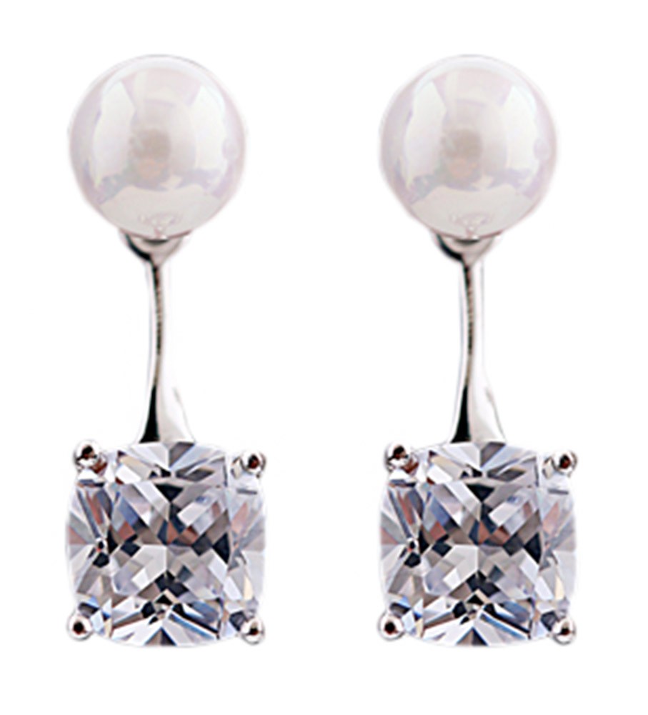 Beautiful Shiny Simplicity Qualities Zircon Pearl Sterling Silver Stud Earring