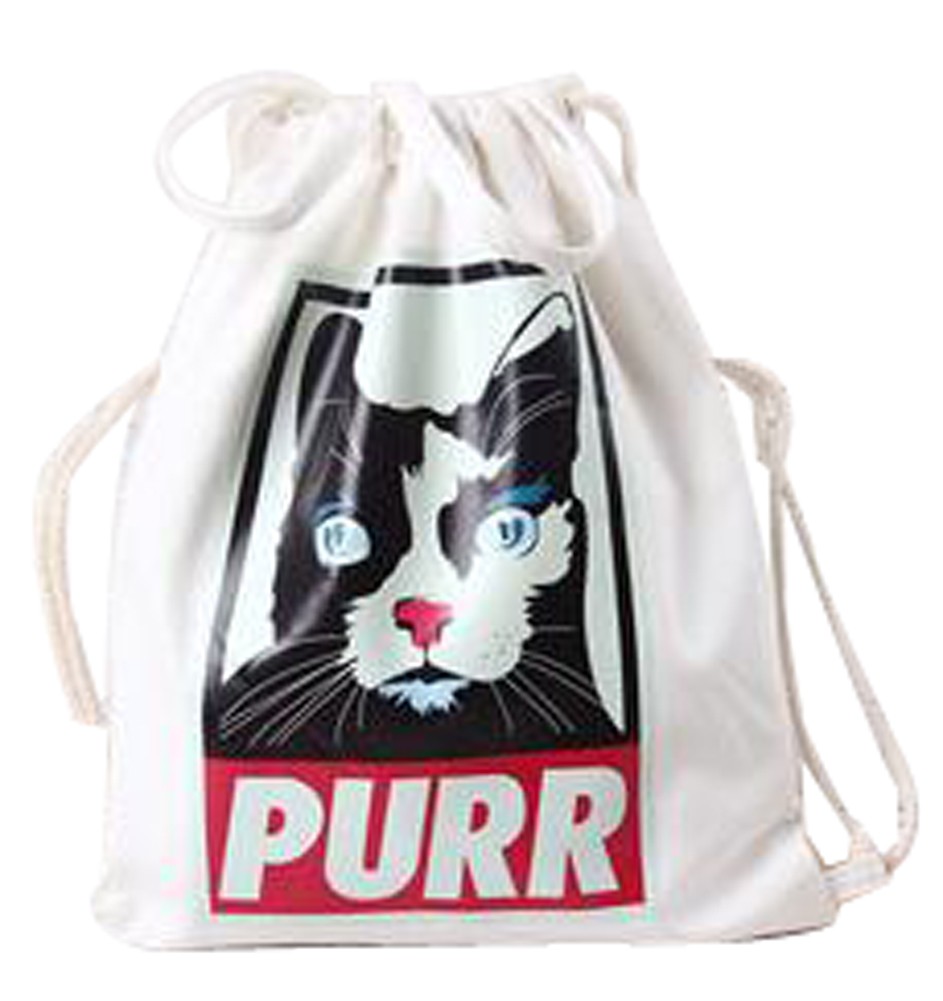 Cheap Canvas Drawstring Backpack Bag Stylish Lightweight String Bag Cat