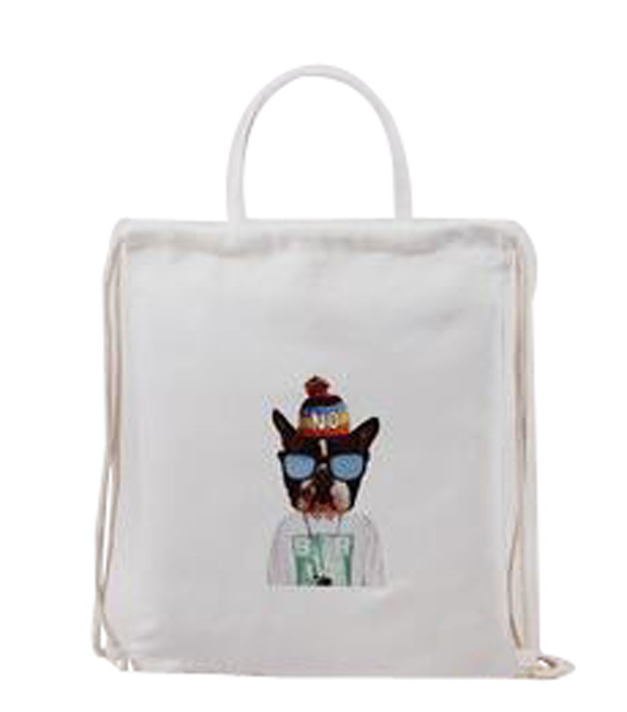 Pull Canvas Drawstring Backpack Bag Stylish Lightweight String Bag Dog
