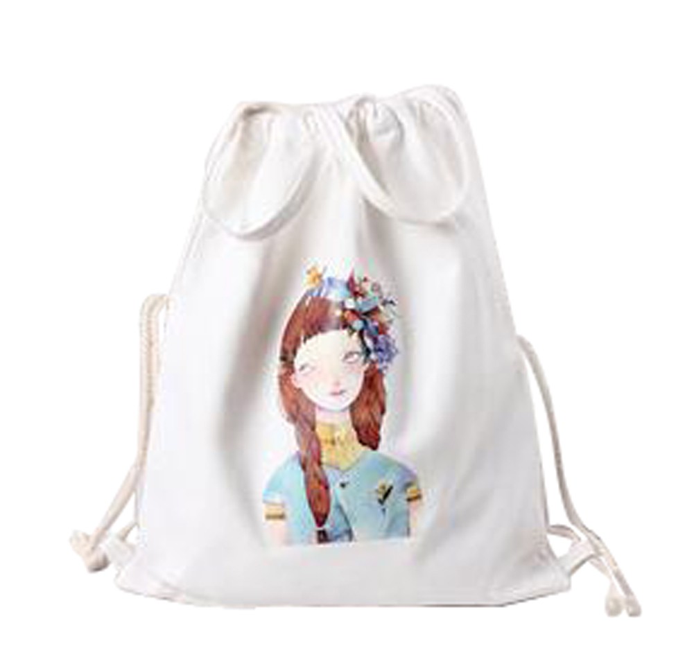 Canvas Drawstring Backpack Bag Stylish Lightweight String Bag Garland Girl
