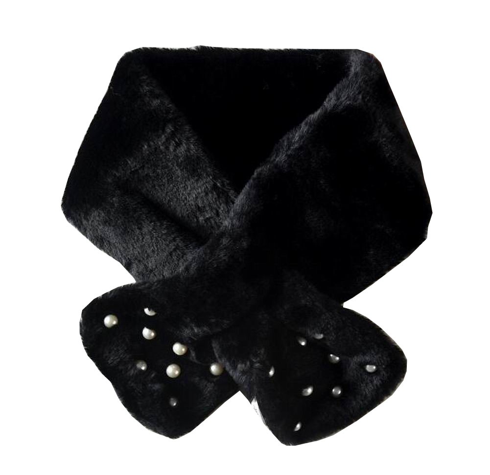 Elegant Ladies Winter Faux Fur Scarves Plush Scarf Neckerchief Black