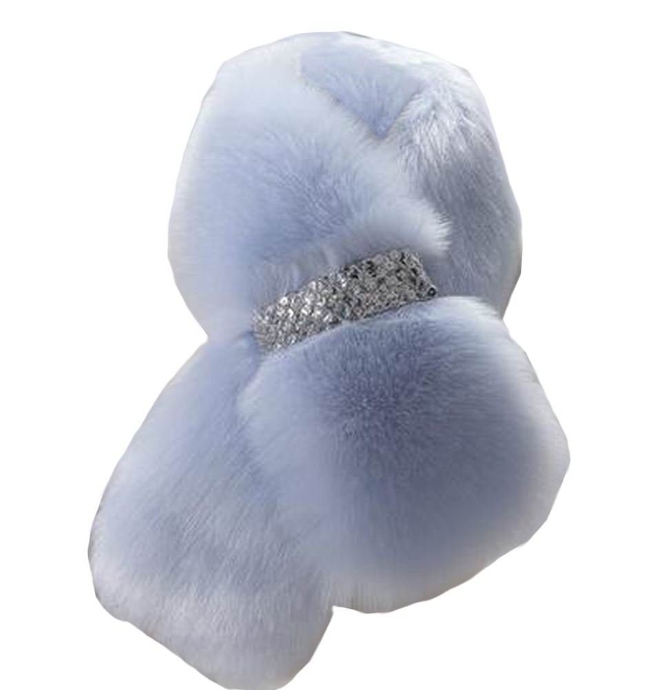 Elegant Women Winter Faux Fur Scarves Plush Muffler Blue