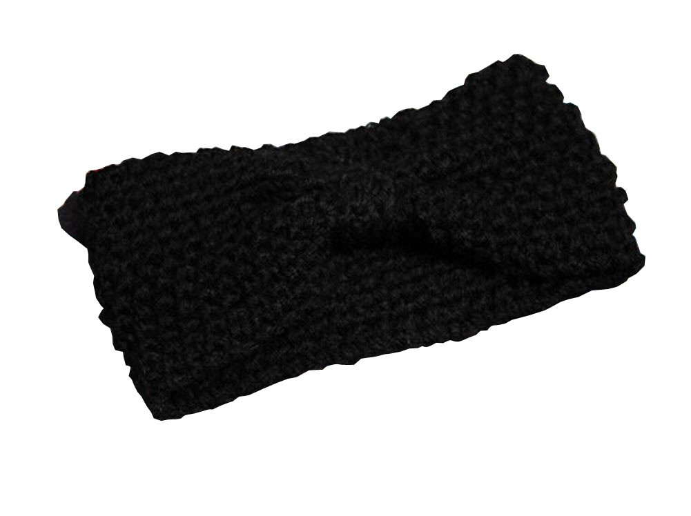 Broadside Knitted Hairband Wool Headbands Winter Sport Headwrap Bow Black