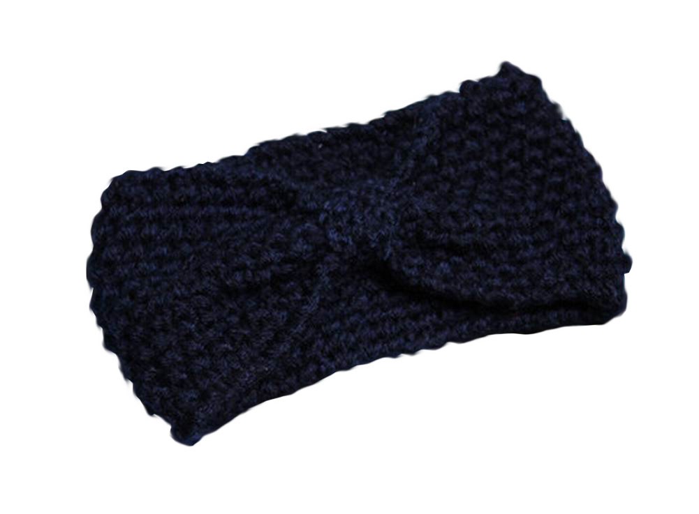 Cute Broadside Knitted Hairband Wool Headbands Sport Headwrap Bow Navy