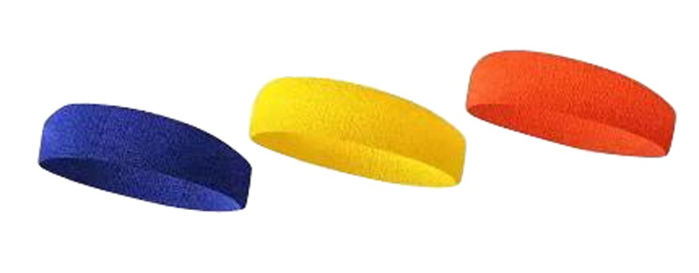 Set Of 3 Gym Workout Yoga Tops Headband Super Comfortable [Blue Yellow Orange]