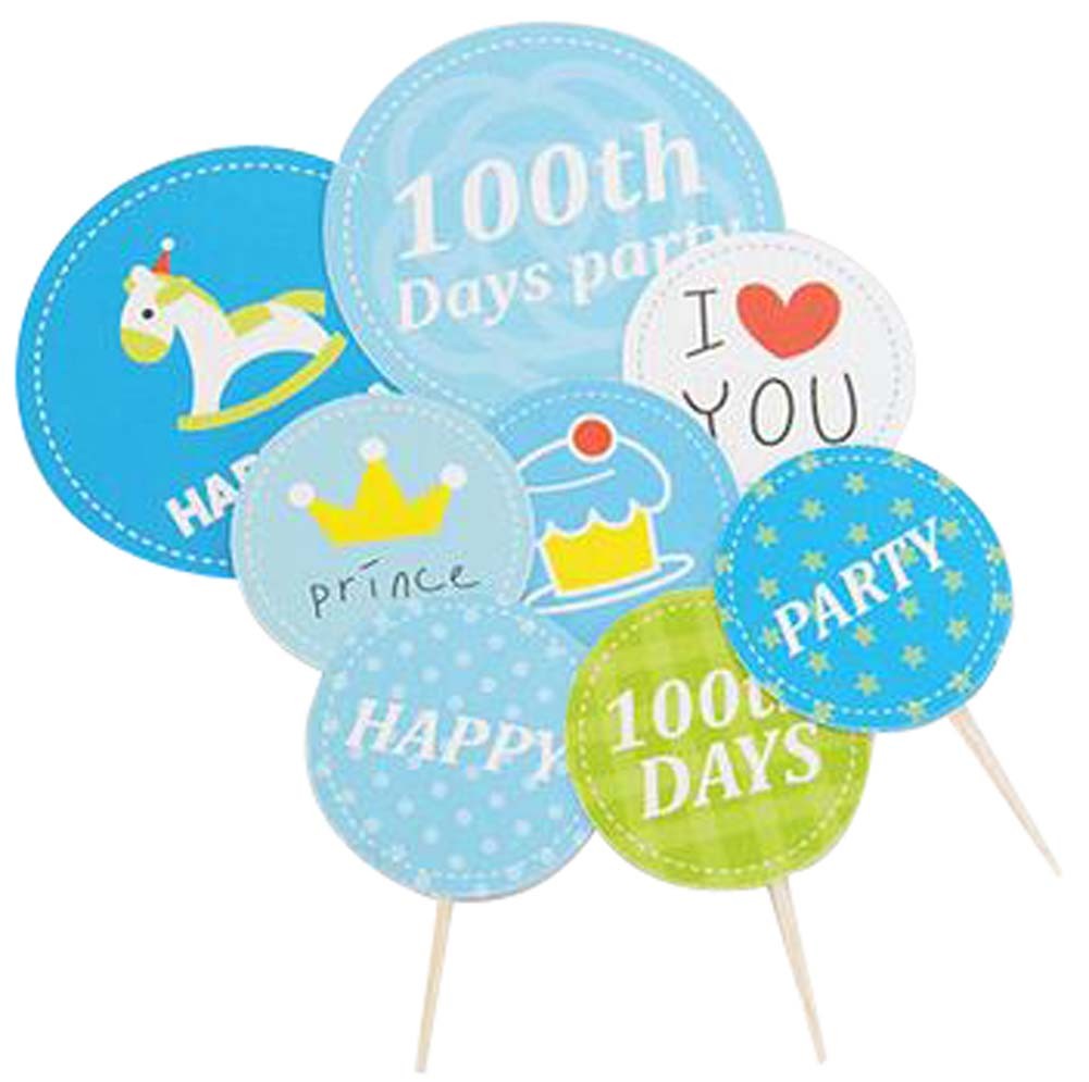 Set Of 8 Sweet Love Cake Inserted Card Dessert Decorations Decorative Flags Blue