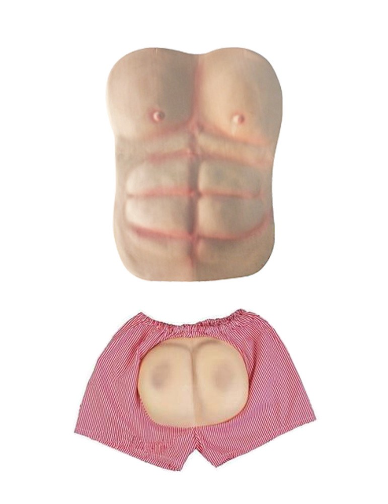 Spoof Props Funny Fake Muscle Chest with Ass Shorts Halloween Costume Prank Gift