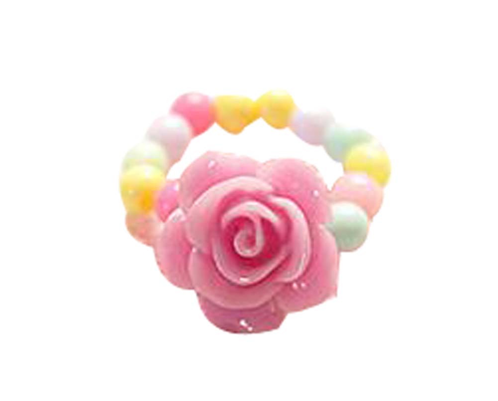 Set Of 5 Flower Ring Candy Beads Children's Jewelry Ring Random Color