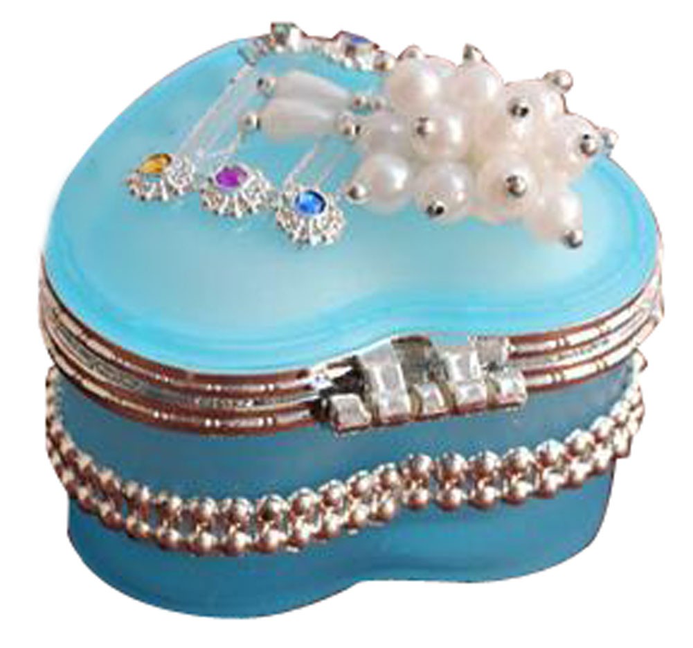 Heart-shaped Glass Jewelry Box Children's Dressing case Jewel Box Blue