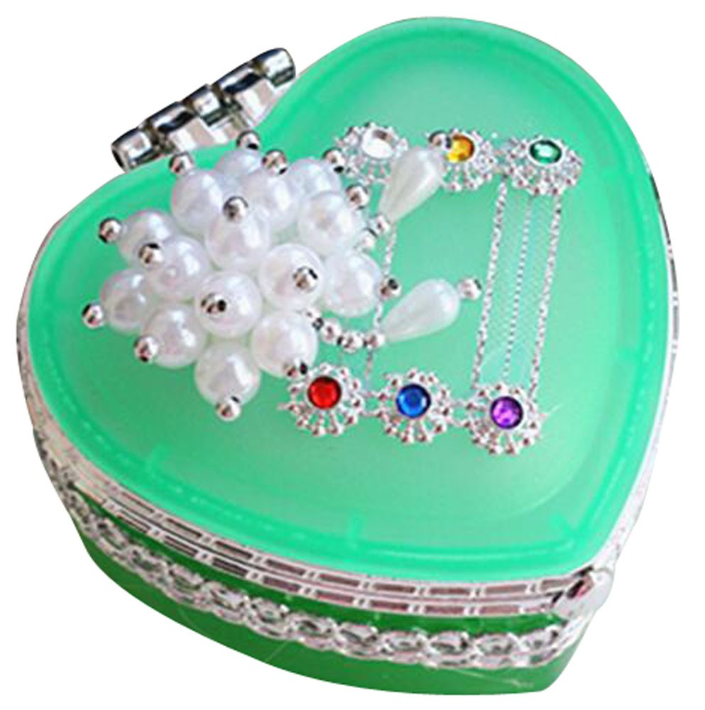 Heart-shaped Glass Jewelry Box Children's Dressing case Jewel Box Green