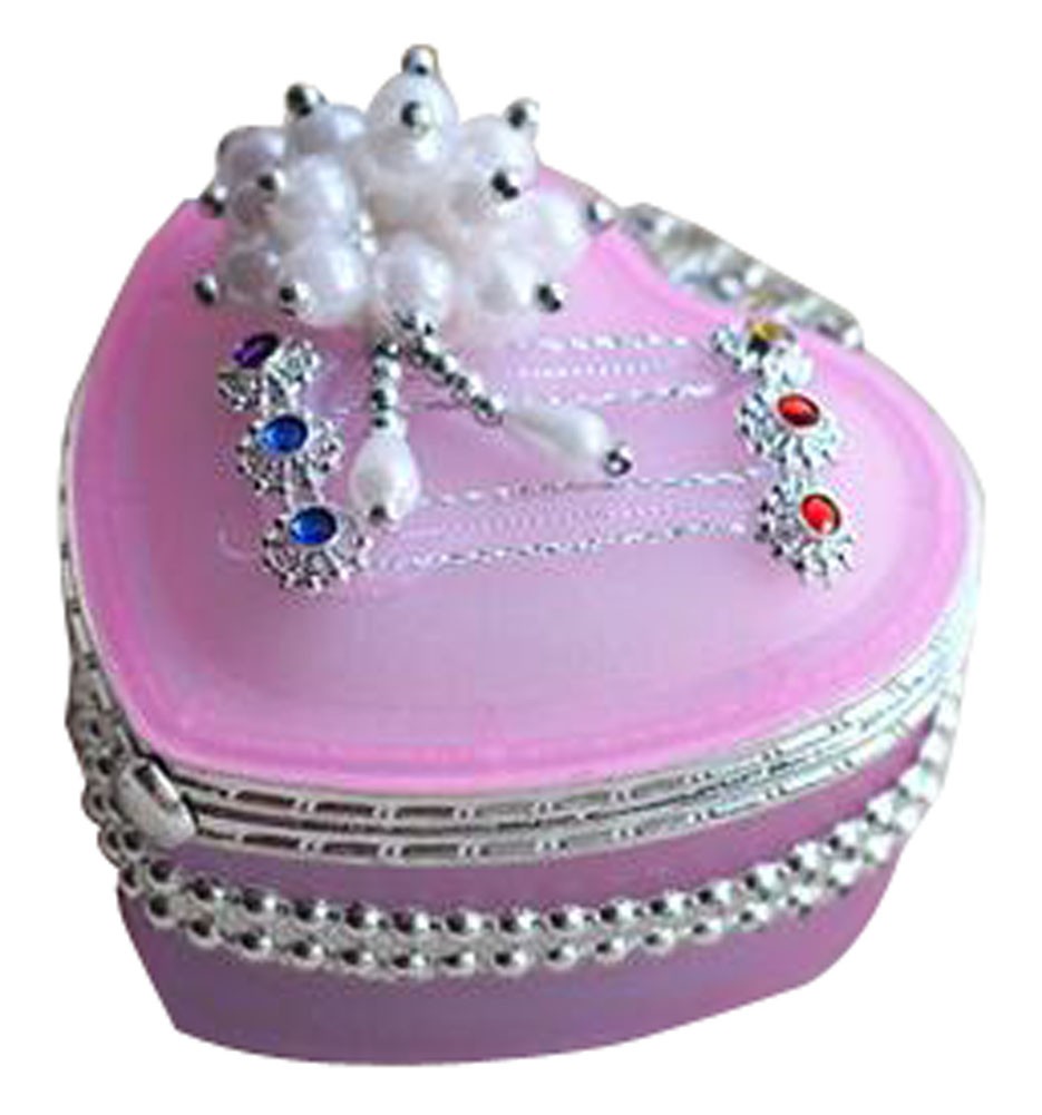 Heart-shaped Glass Jewelry Box Children's Dressing case Jewel Box Pink