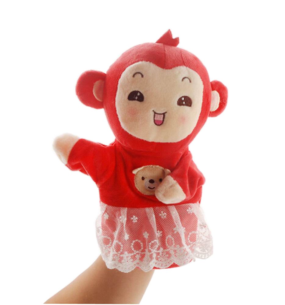 Soft Plush Cute Animal Babies Children Hand Puppet Toys Gift Monkey Red