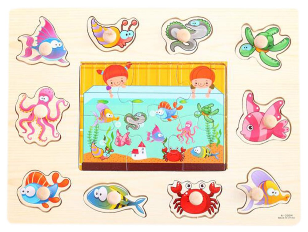 Fish Party Finger Training Peg Puzzle Create Imagination Educational Wooden Toy