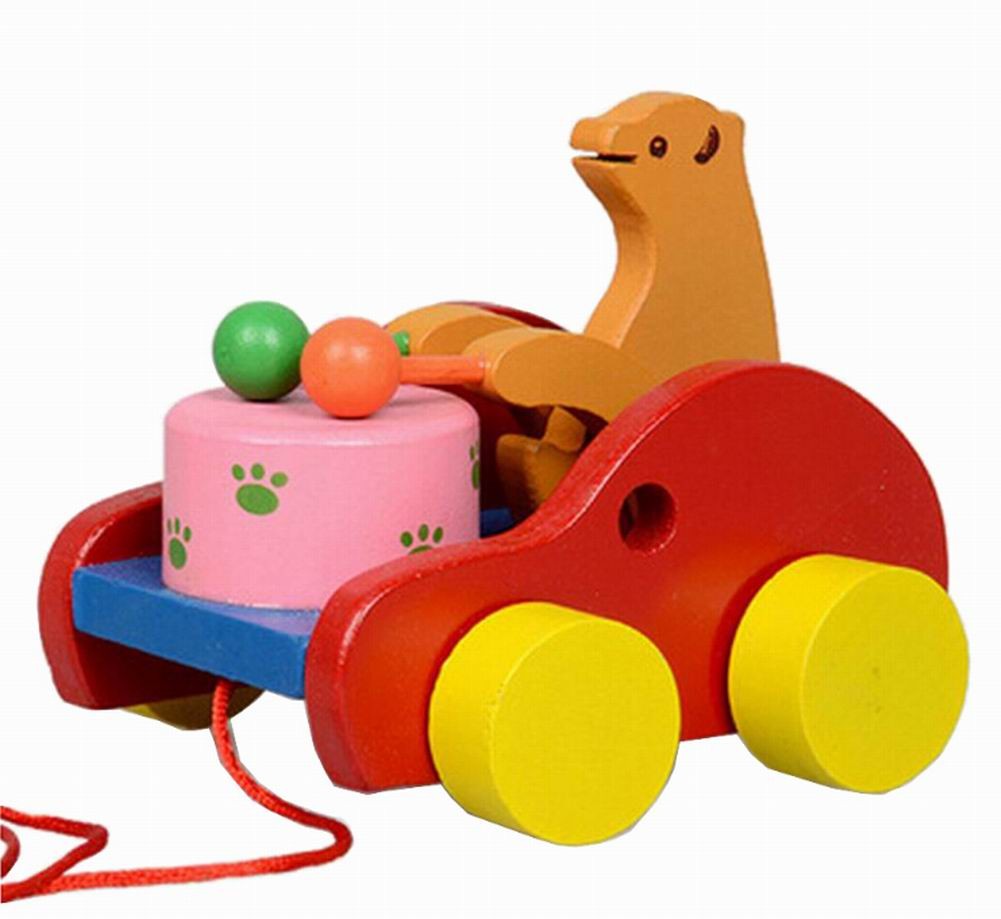 Lovely Wooden Push & Pull Toy Pull-Along Wagon Vehicle Bear