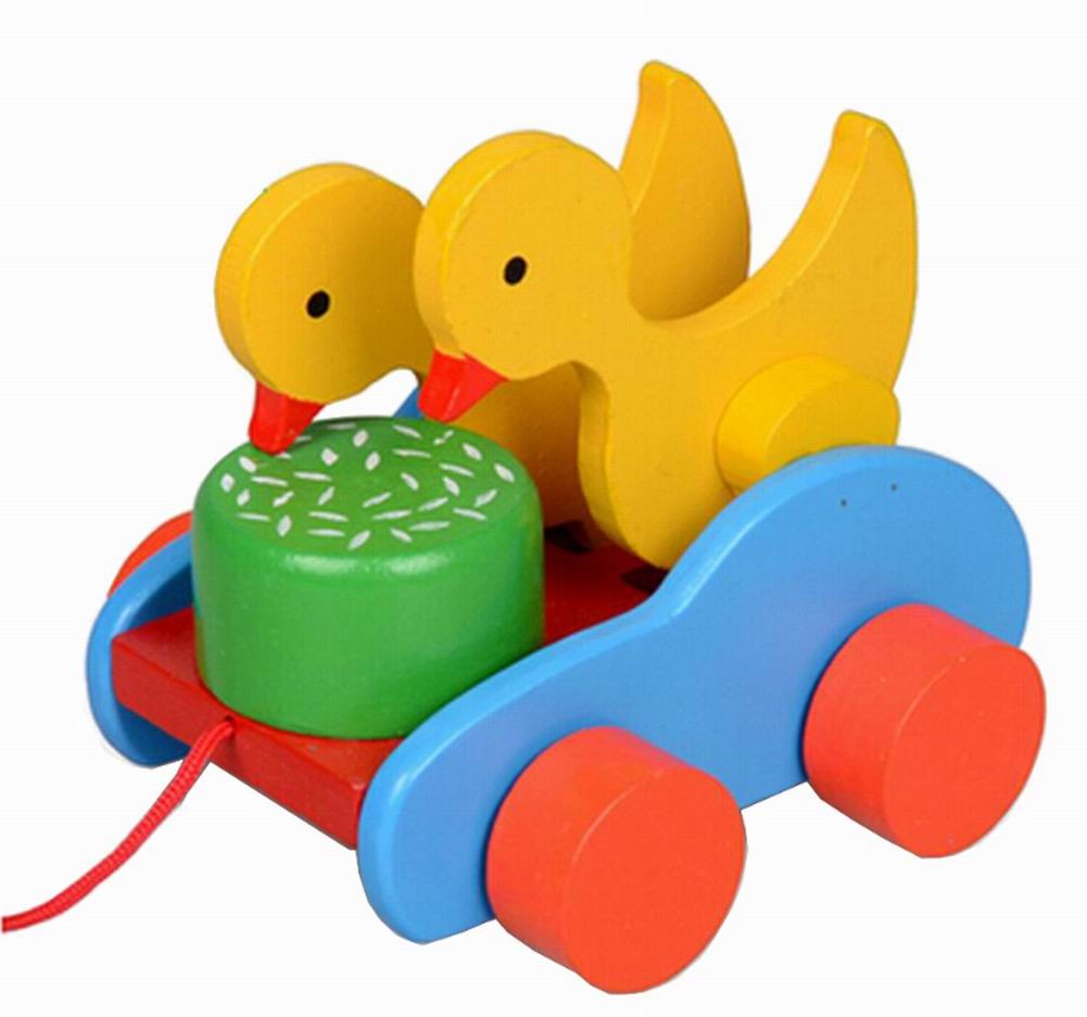Lovely Wooden Push & Pull Toy Pull-Along Wagon Vehicle Little Ducks