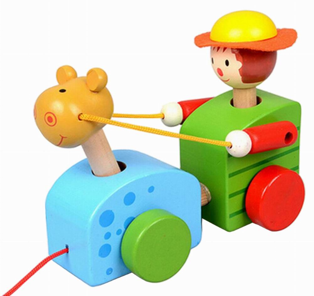 Lovely Wooden Push & Pull Toy Pull-Along Wagon Vehicle Boy