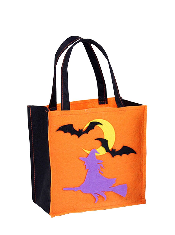 Set of 3 Halloween Kids Candy Bag Cute Witch Trick or Treating Candy Bag Orange