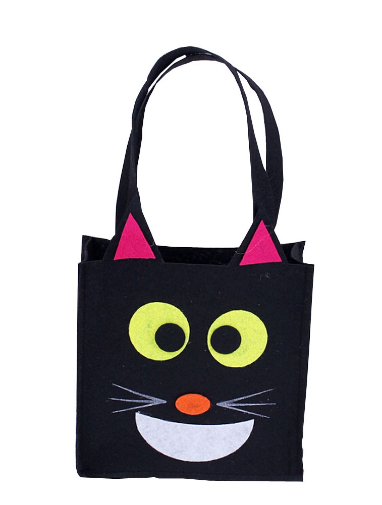 Set of 3 Halloween Kids Candy Bag Black Cat Trick or Treating Candy Bag