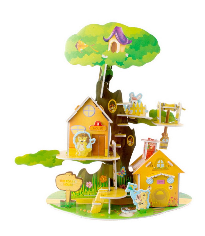 Cute 3D Puzzle Educational Toy DIY Assembled Jigsaws, Forest Lodge Model