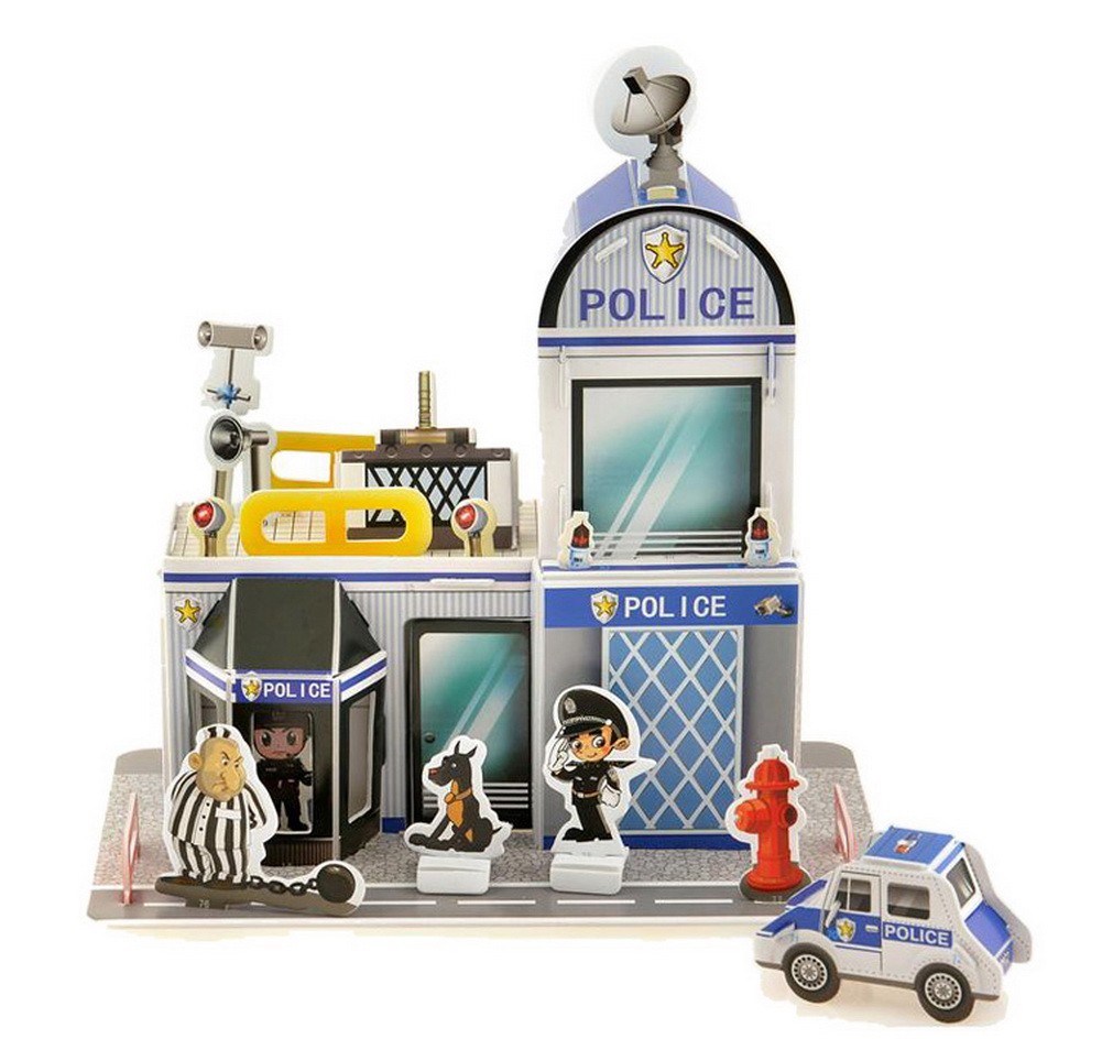 Cute 3D Puzzle Educational Toy DIY Assembled Jigsaws, Police Station Model