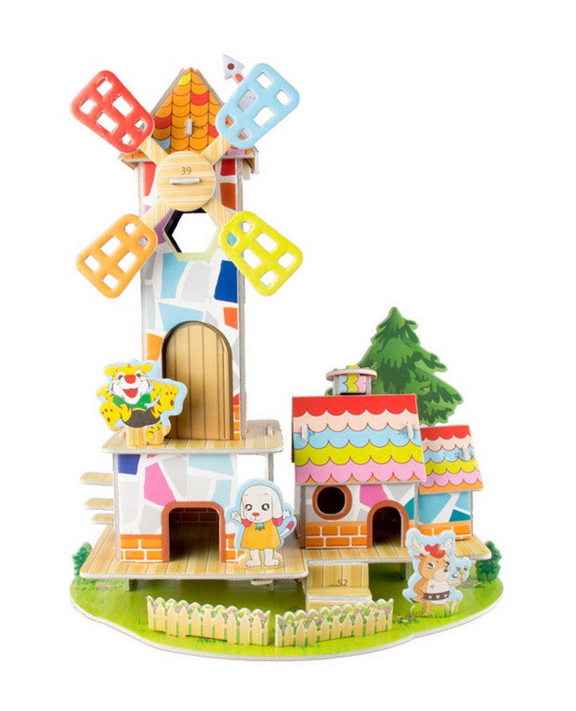 Colorful Windmill House Kindergarten Games DIY Assembled Jigsaws 3D Puzzle
