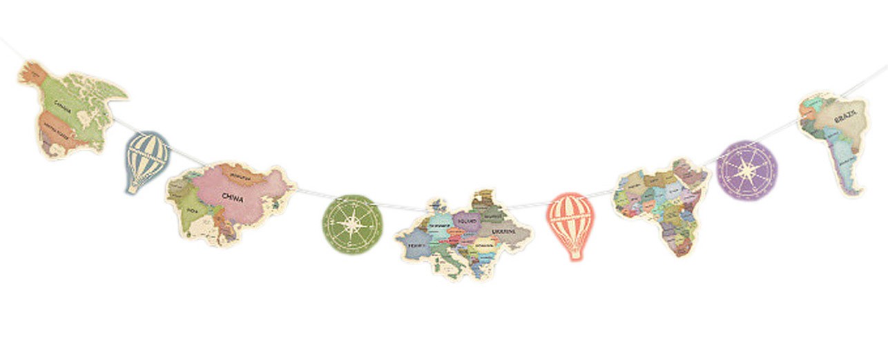 Set of 3 [Map] Birthday Party Supplies Holiday Decoration Buntings Banners