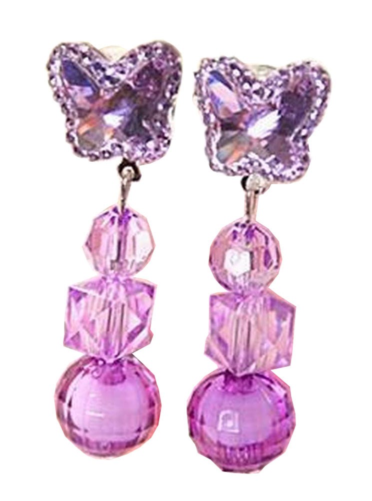 2 Pairs Pretty Girls Clip-on Earrings Princess Pendant Earclips Butterfly Purple