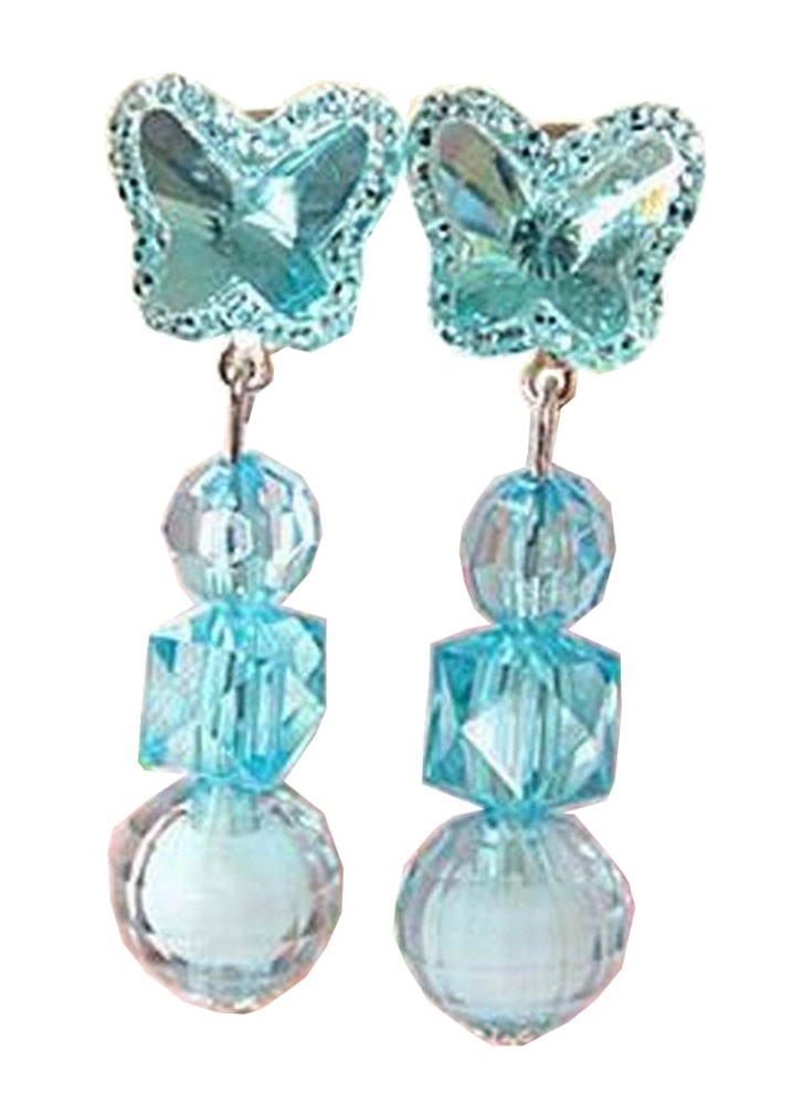 2 Pairs Pretty Girls Clip-on Earrings Princess Pendant Earclips Butterfly Blue
