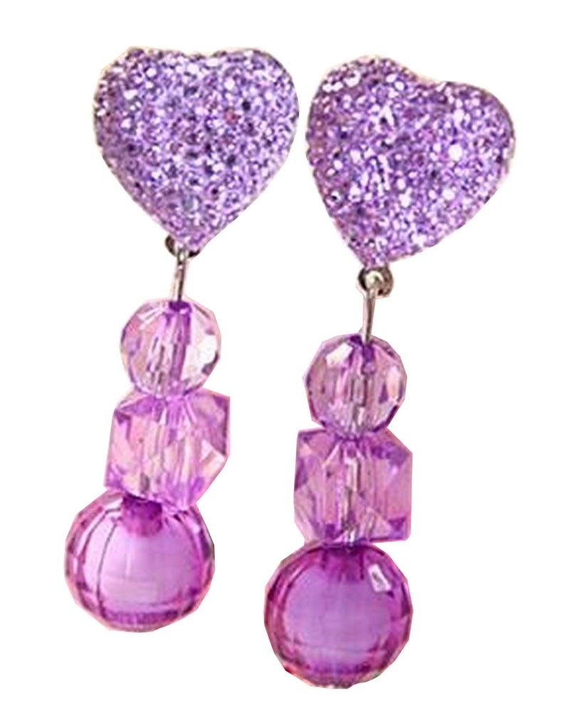 2 Pairs Girls Shining Clip-on Earrings Princess Pendant Earclips Heart Purple