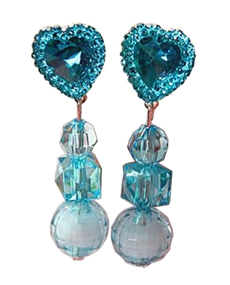 2 Pairs Girls Lovely Clip-on Earrings Princess Pendant Earclips Heart Blue