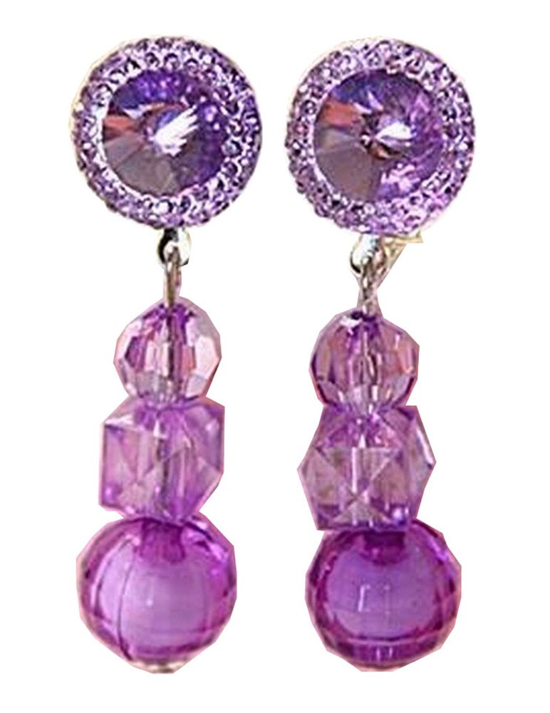 2 Pairs Girls Shining Clip-on Earrings Princess Pendant Earclips Purple