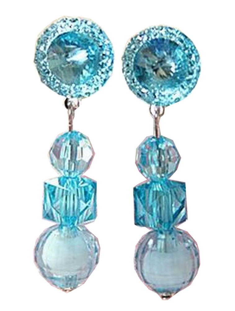 2 Pairs Girls Shining Clip-on Earrings Princess Pendant Earclips Blue