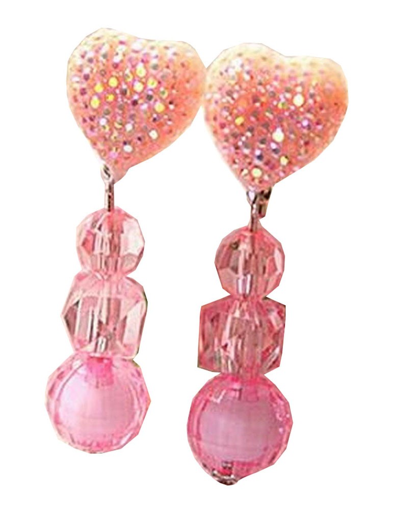 2 Pairs Girls Shining Clip-on Earrings Princess Pendant Earclips Hearts