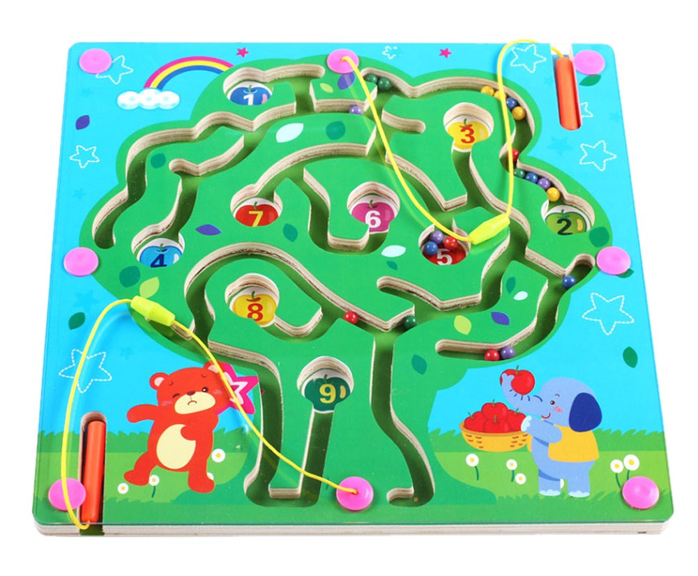 Double-Sided Wooden Kids Toy Maze Puzzle Educational Maze Game Ludo, Tree
