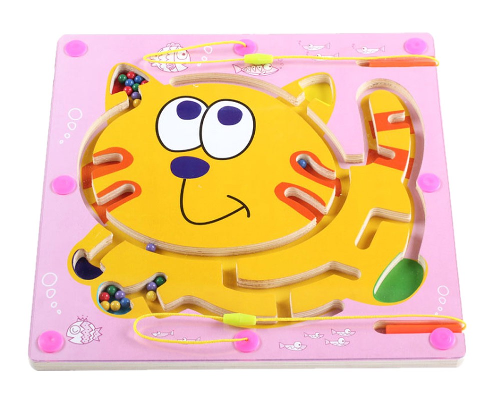 Double-Sided Wooden Kids Toy Maze Puzzle Educational Maze Game Ludo, Cat