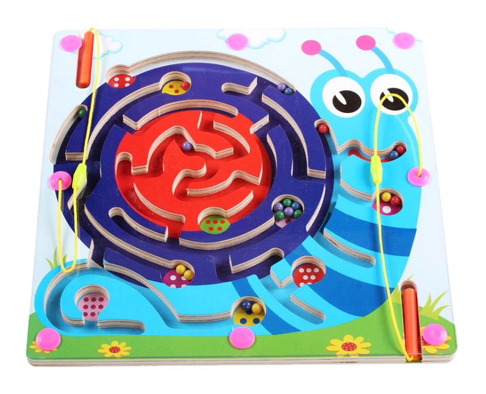 Double-Sided Wooden Kids Toy Maze Puzzle Educational Maze Game Ludo, Snail