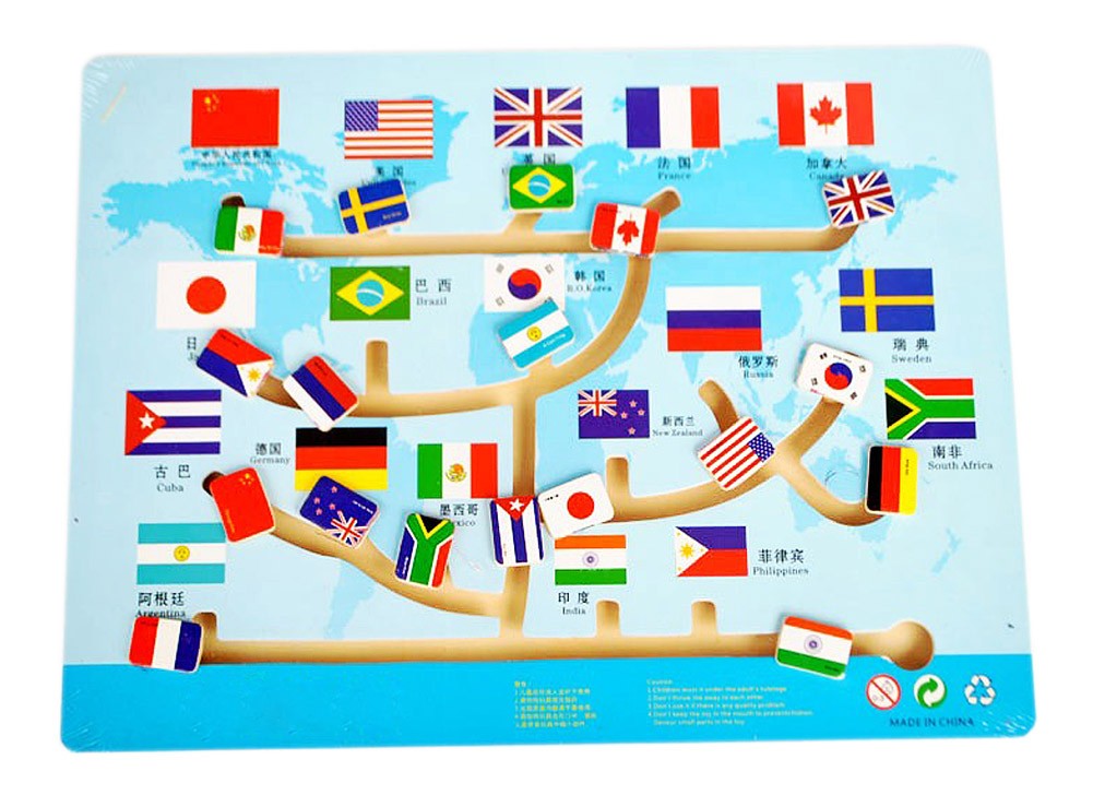 Kids Wooden Toy Preschool Maze Educational Board Game Family Game - Flags
