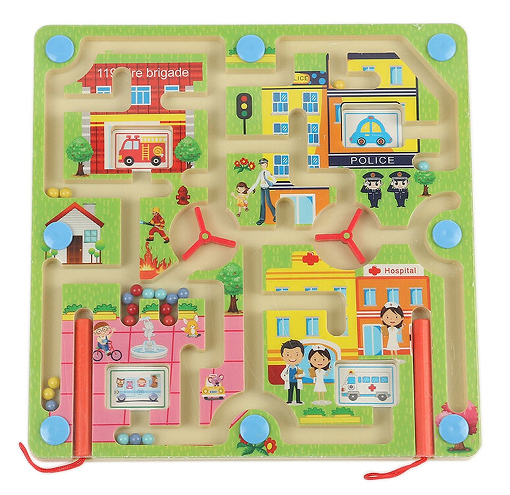 Double-Sided Wooden Kids Toy Maze Puzzle Educational Maze Game Ludo, Traffic
