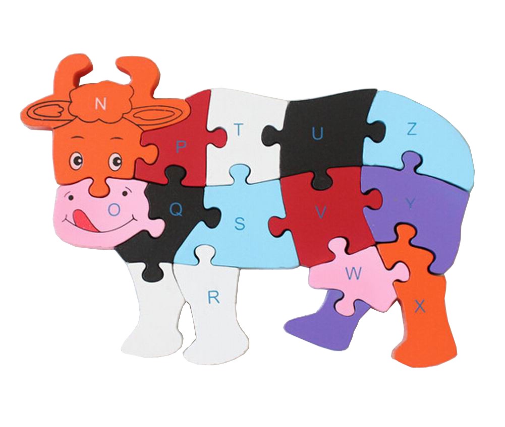 Funny Colorful Wooden Blocks Puzzles Educational Puzzle Jigsaws Dairy Cow