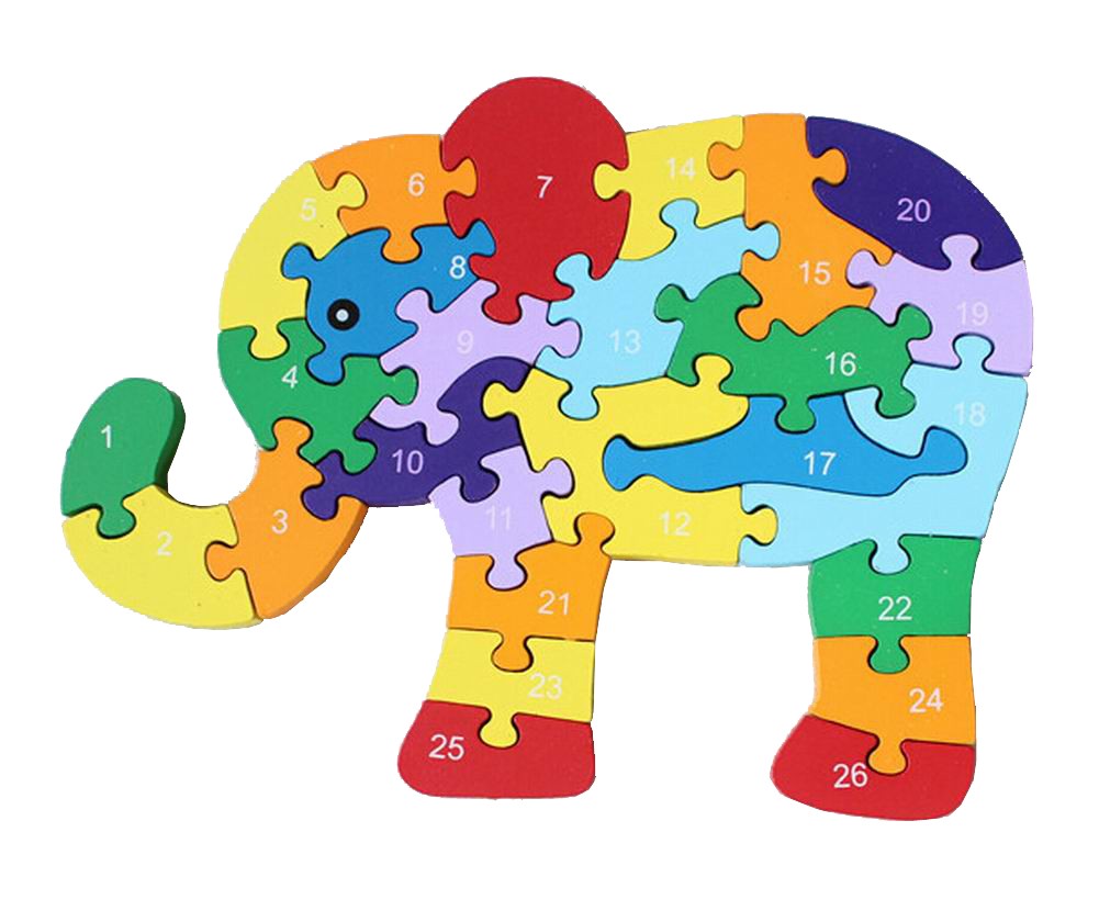 Funny Digital & Letter Wooden Blocks Puzzles Educational Puzzle Elephant