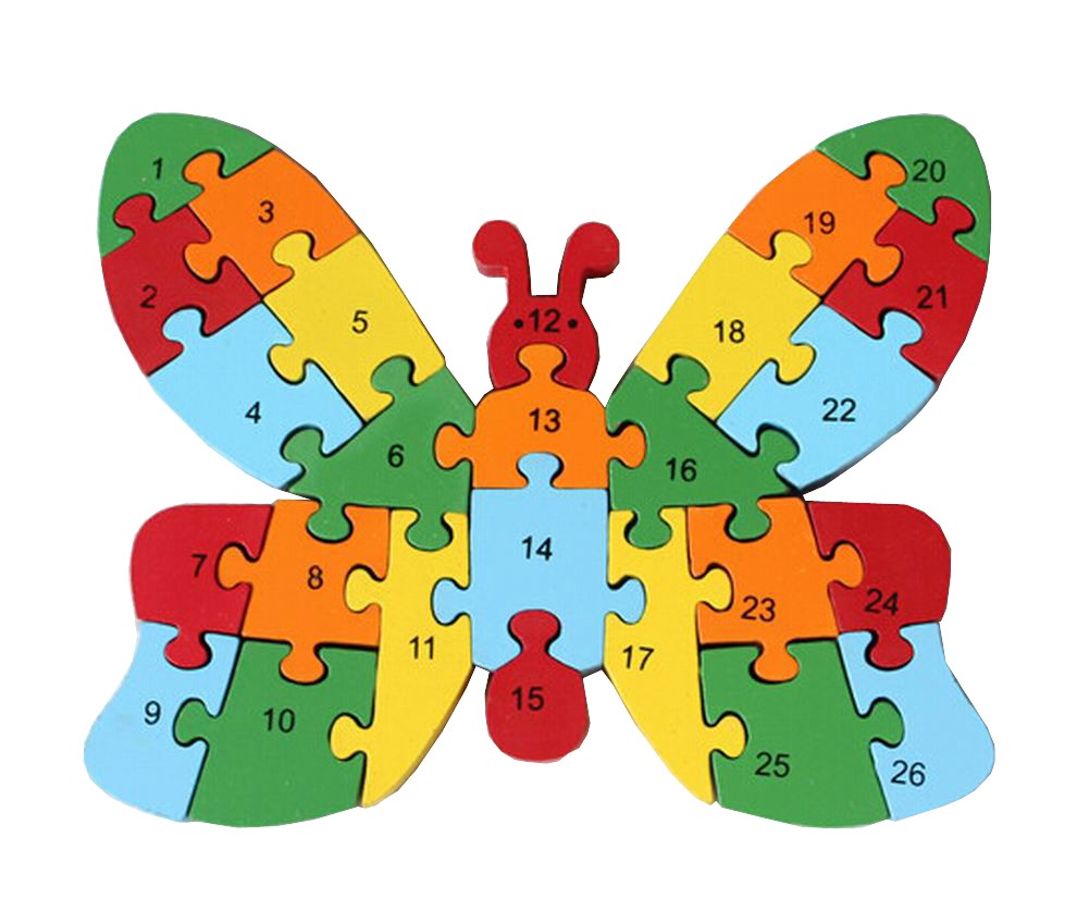 Funny Digital & Letter Wooden Blocks Puzzles Educational Puzzle Butterfly